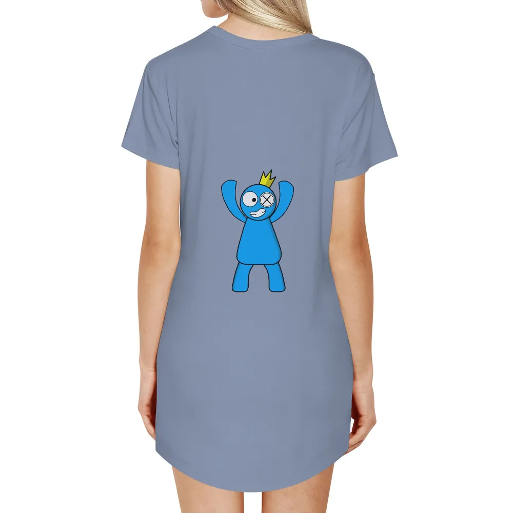 T-Shirts Design: Quirky Blue Figure with Crown - Fun and Whimsy|roblox indie t shirt