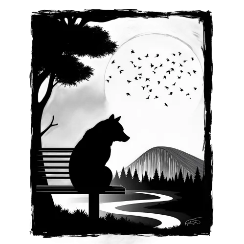 Custom Tee Shirts: Wolf Gazing at the Moon - Artistic Nature Design