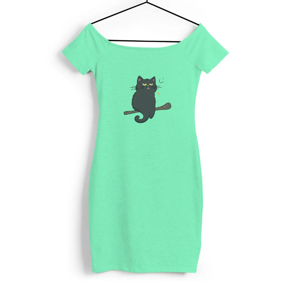 TShirt Design: Luna's Midnight Adventure - Black Cat on Broomstick|dallas stars tickets 2022