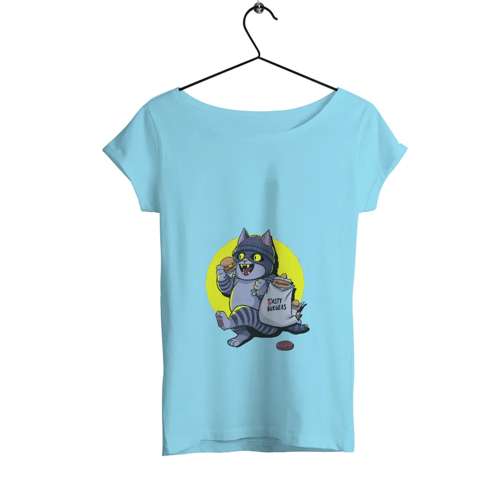 TShirt Printing: Mischievous Cat Burgers - Funny & Quote T-Shirts| Mischievous cat holding a burger