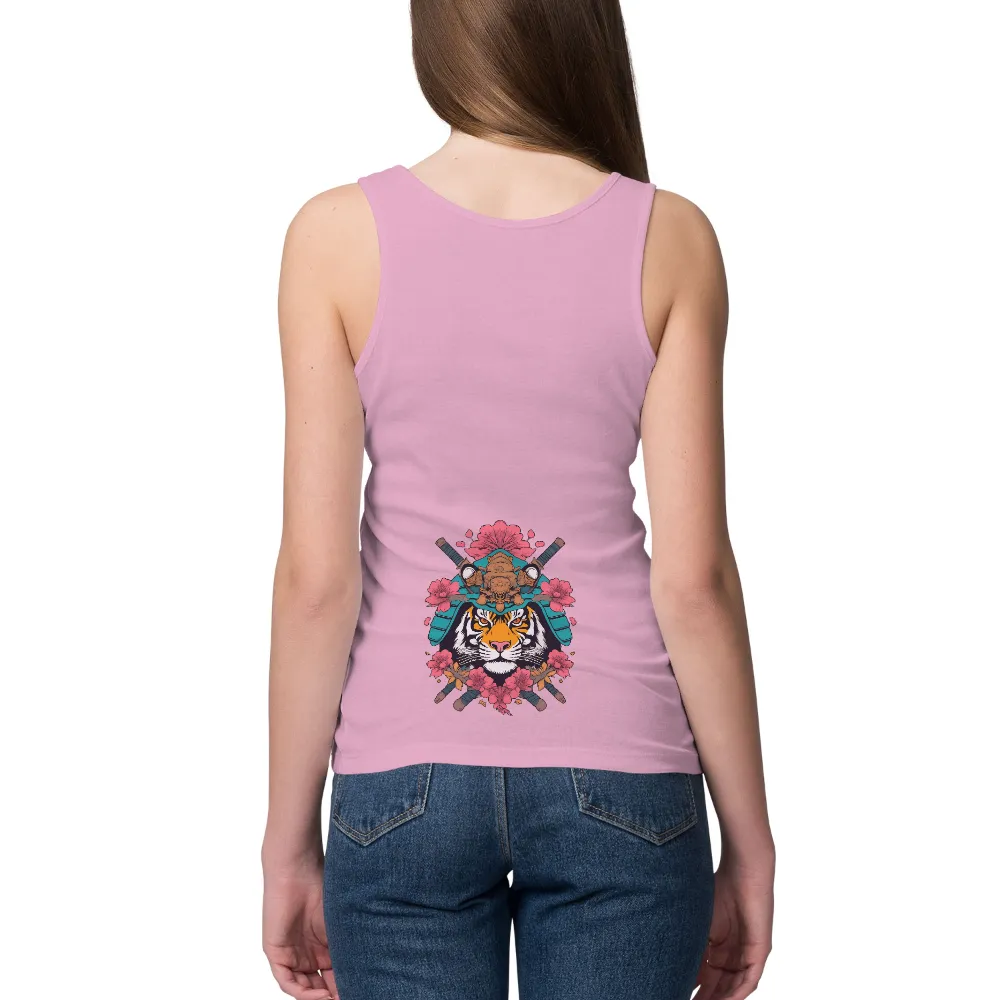 T-Shirt Printing: Tiger Samurai with Cherry Blossoms - Artistic Design|samurai shirt animal crossing