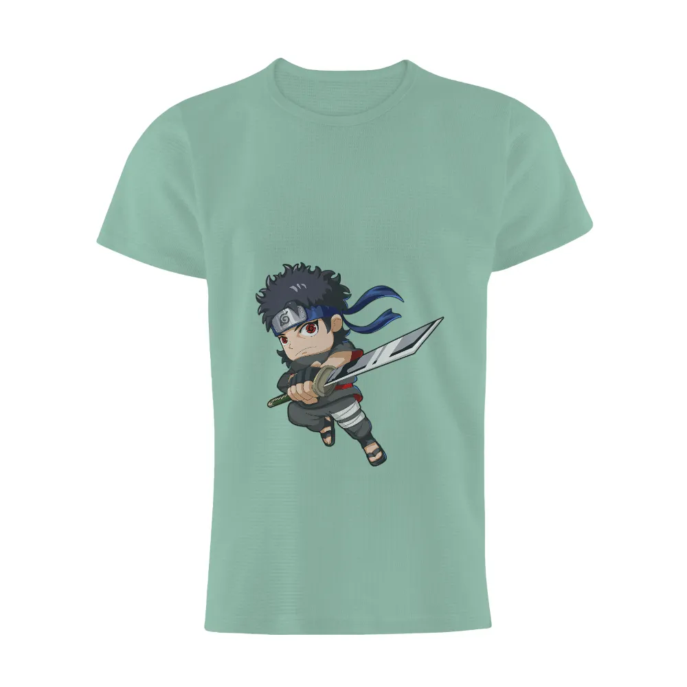 Shirts Graphic Tees: Chibi Sasuke Uchiha with Vibrant Colors and Dynamic Pose|among us naruto shirt