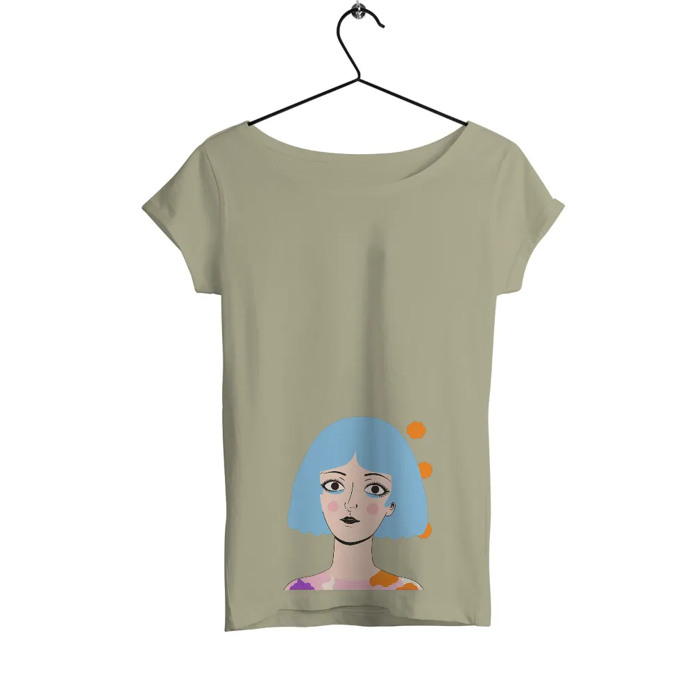 Vibrant Design with Blue Hair, Expressive Eyes, and Playful Spirit|fun summer button down shirts