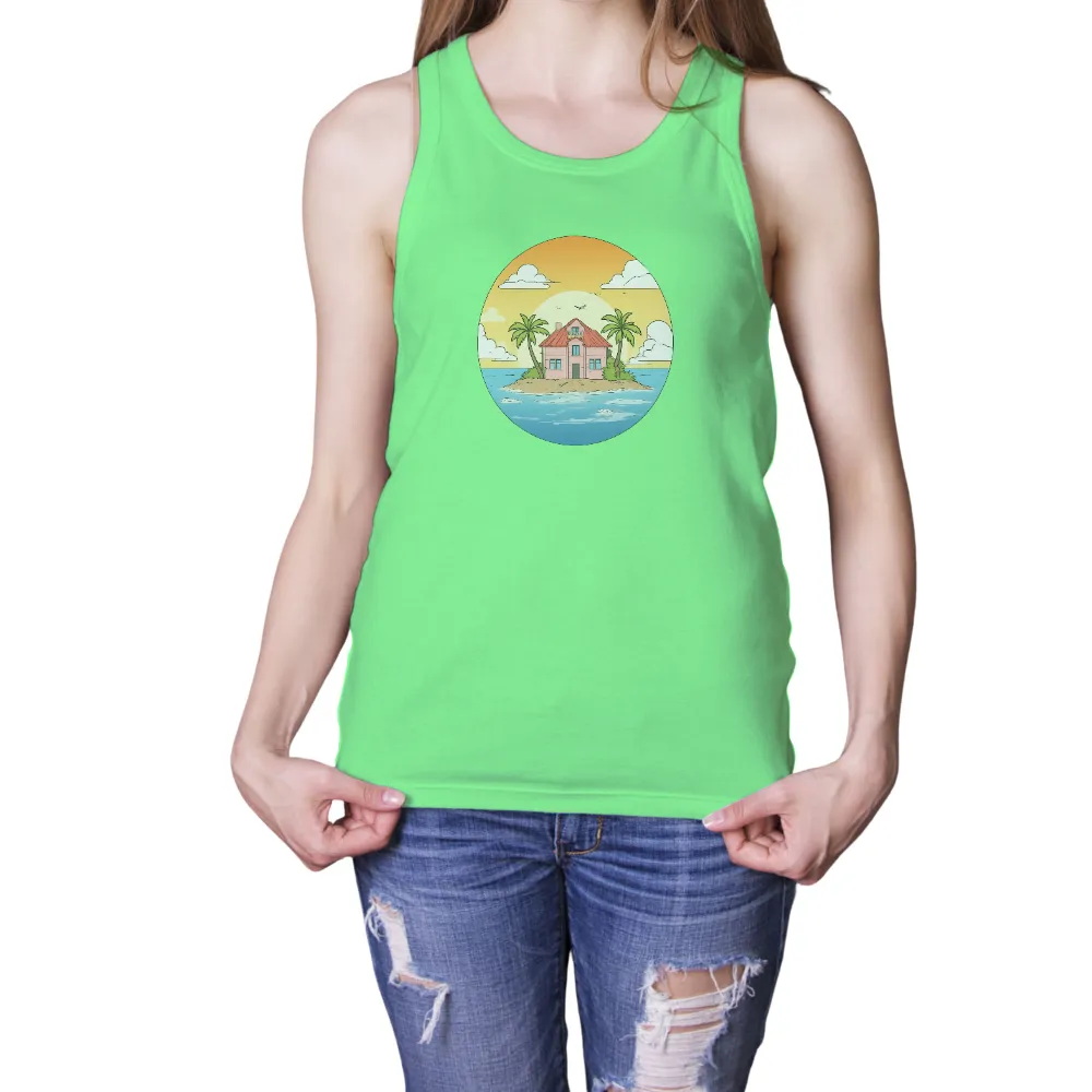 Custom Tee Shirts: Island Dream - Escape to Paradise| Ocean surrounding the island