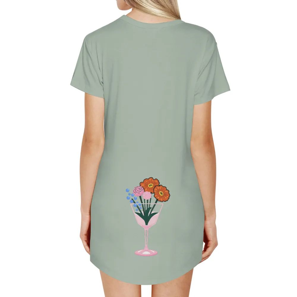 T-Shirts Design: Elegant Floral Arrangement in a Pink Glass Vase| pink carnations