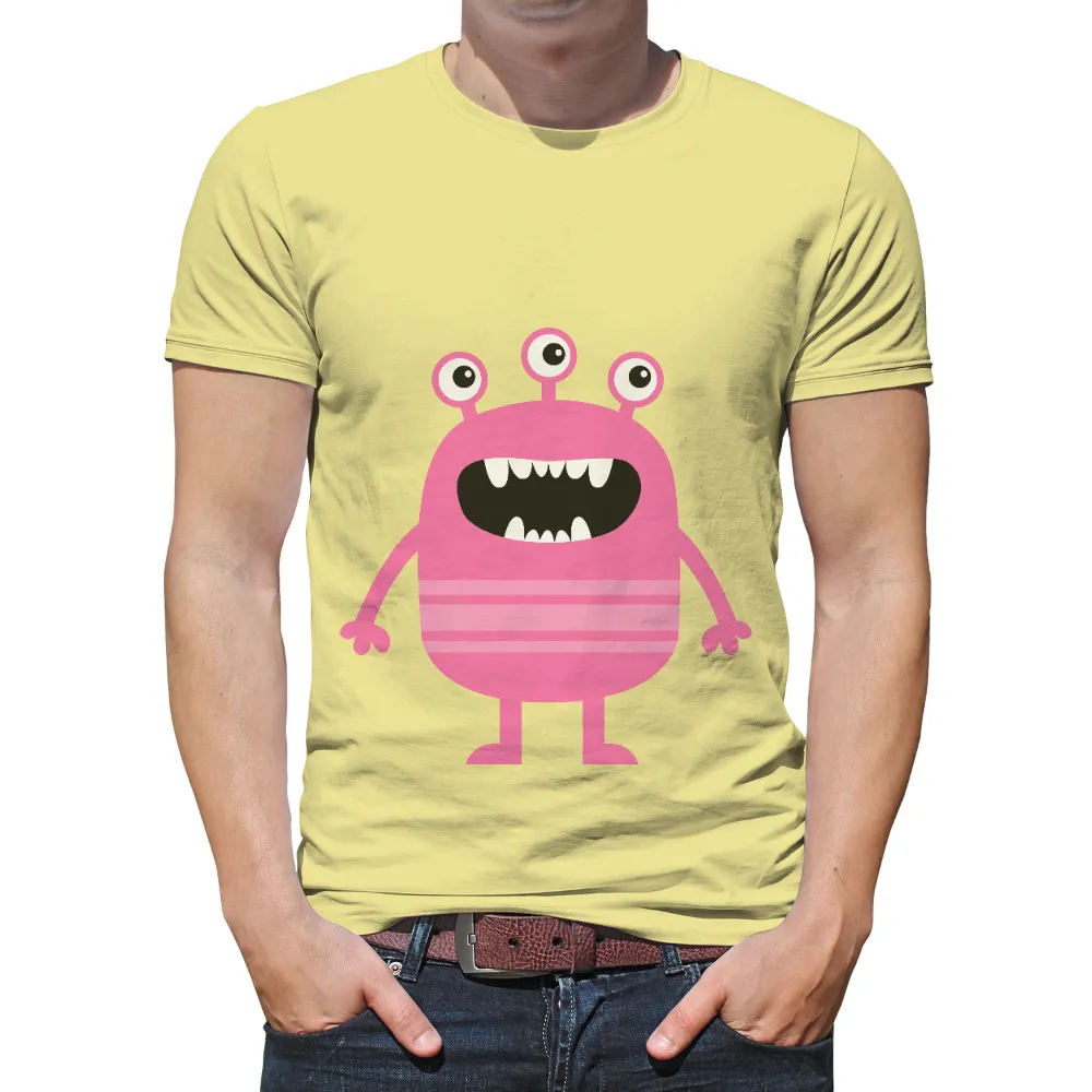 Customized Tee Shirts: Spread Joy with Zappy the Pink Monster|black t shirt with rainbow stripes