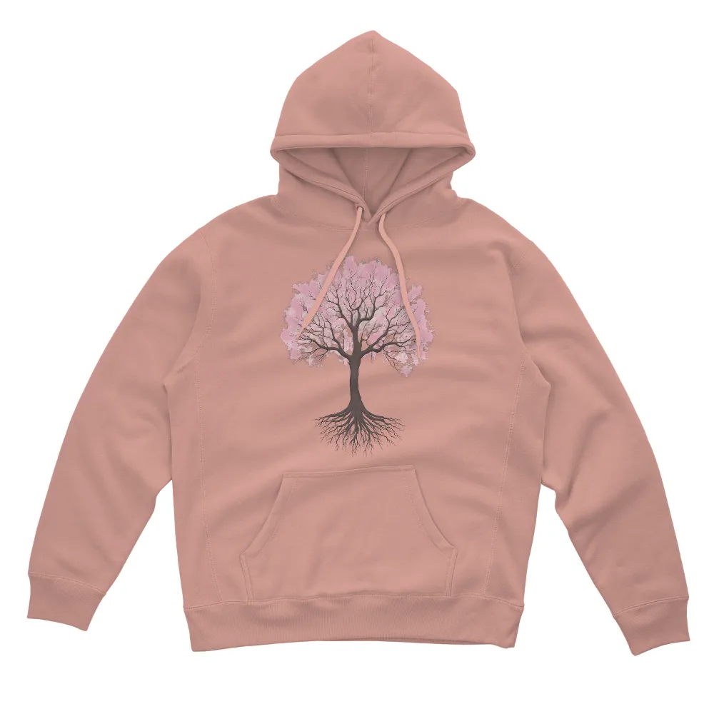 Unique Art Design: Tree with Pink Leaves and Detailed Roots|dollar tree essential worker shirt