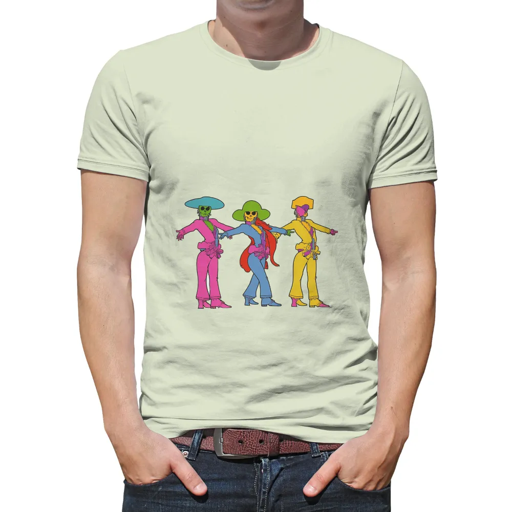 Tee Shirt Printing: Dance of the Skeletal Figures - Artistic Designs|colorful 80s shirt