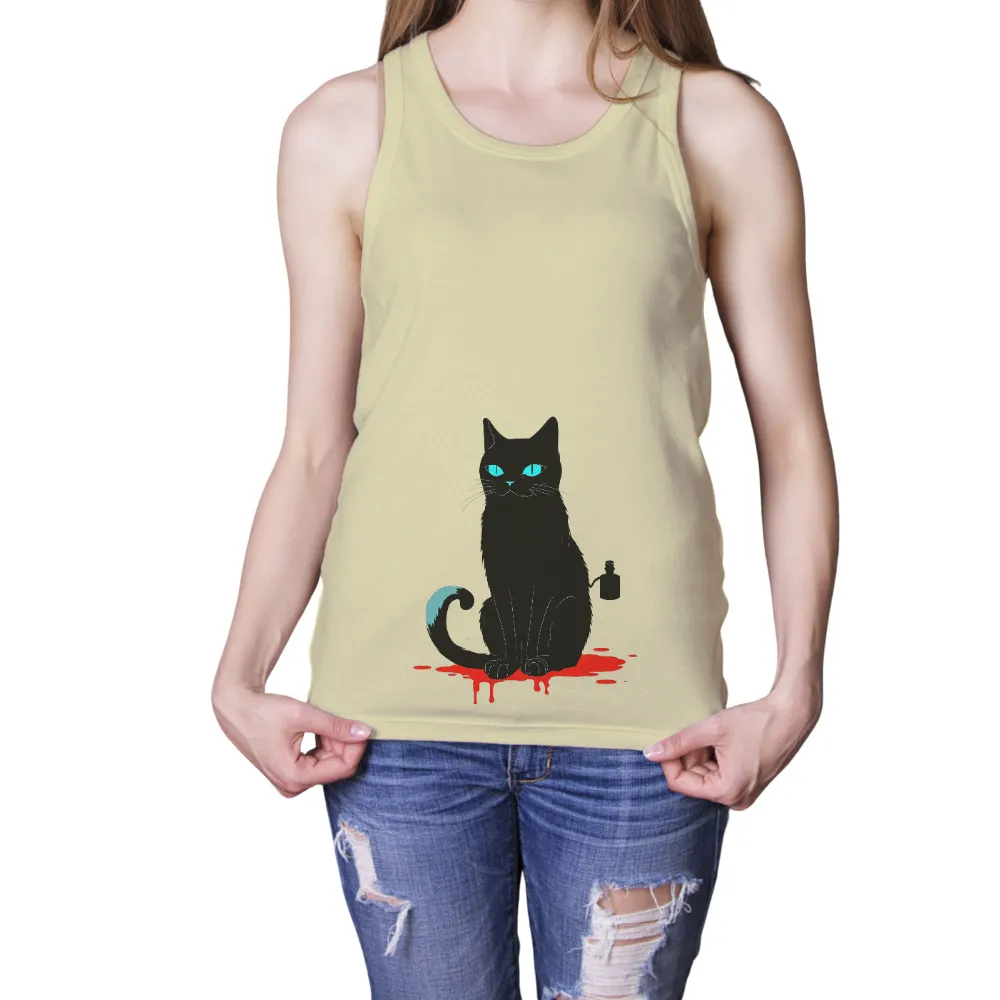 Tee Shirt Printing: Midnight's Secrets - Black Cat with Glowing Eyes and Blood|blood t shirt in roblox