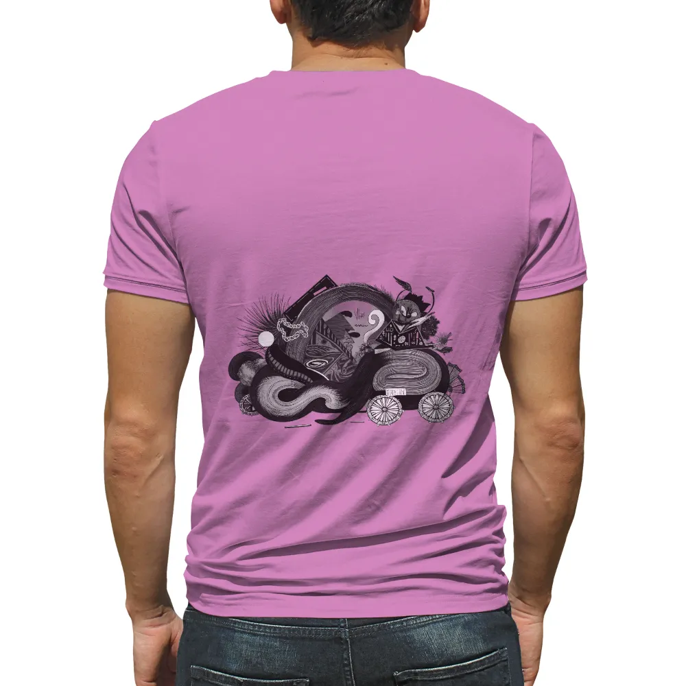 Shirts Graphic Tees: Whimsical Creature on Cart - Explore the Unknown|t shirt design online sell