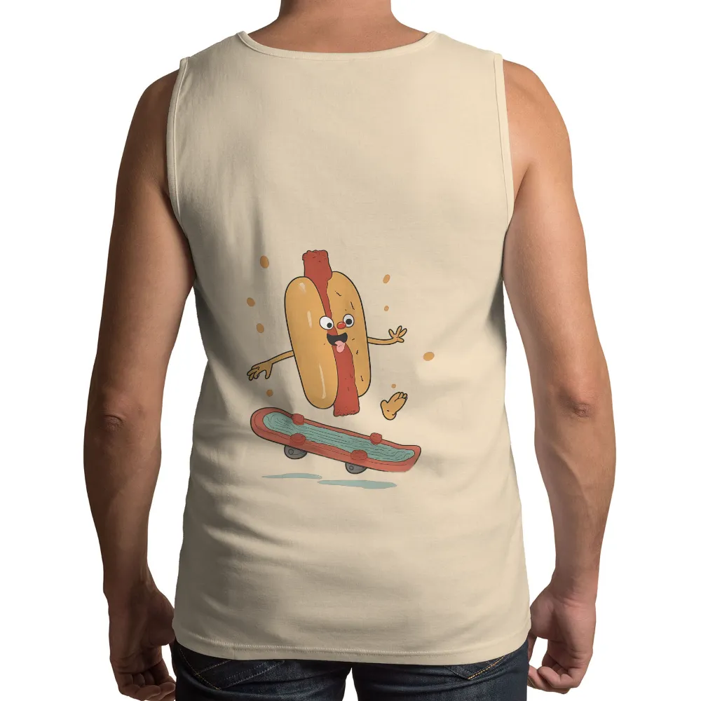 Tee Shirt Printing: Hot Dog Skater - Skateboarding Dreams|Animated hot dog character skateboarding