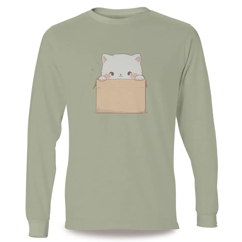 Tee Shirt Printing: Curious Kitten in a Cardboard Box | Life Theme T-Shirts| Soft pastel colors