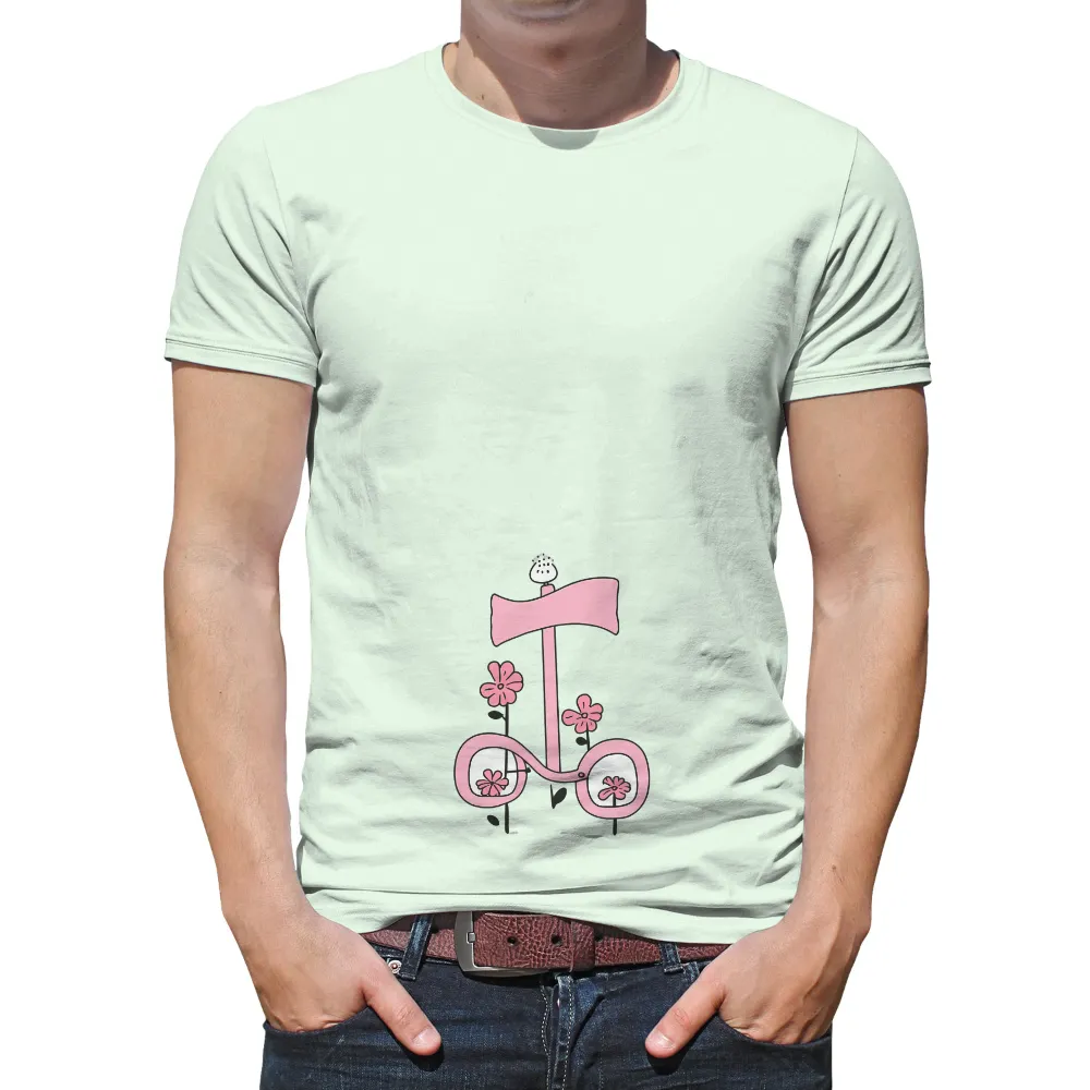 Custom Tee Shirts: Pink Scooter with Flowers - Joyful Ride|archeo pink graphic tee