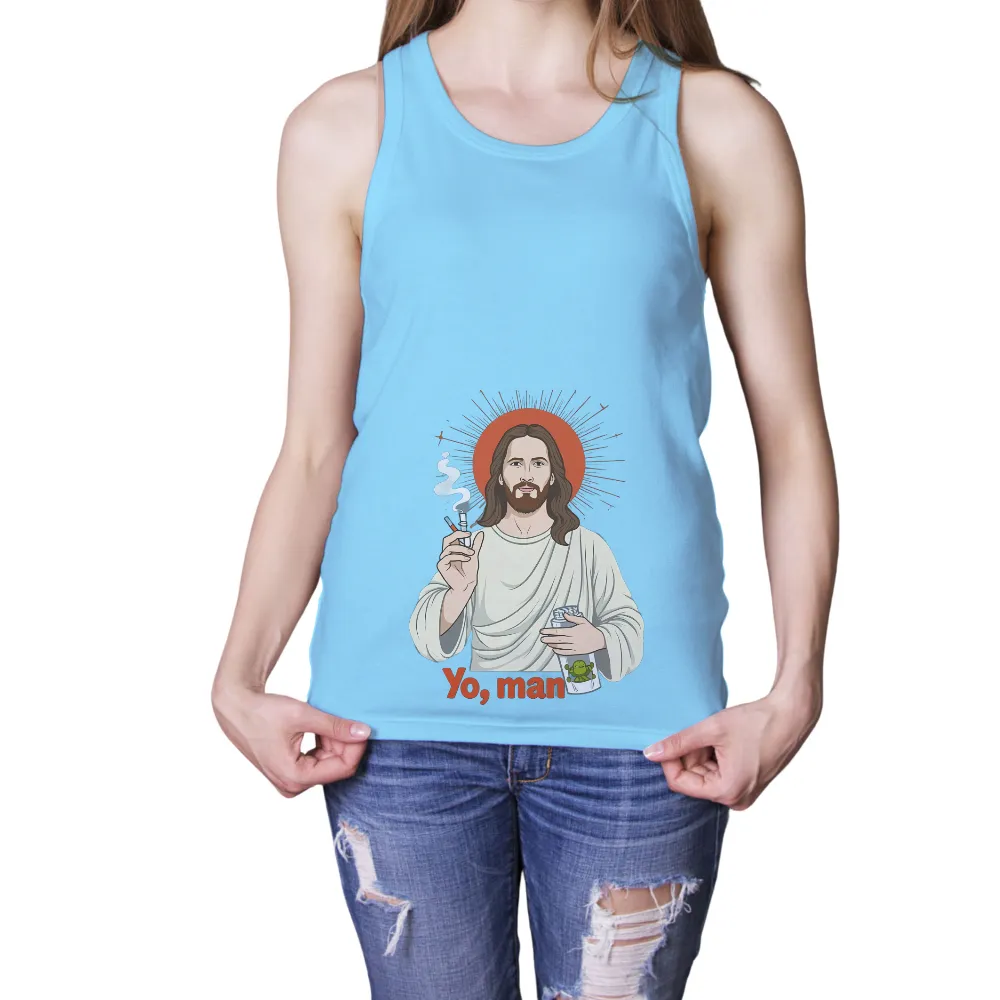 TShirt Design: Humorous Take on Religious Icon|burst of lines