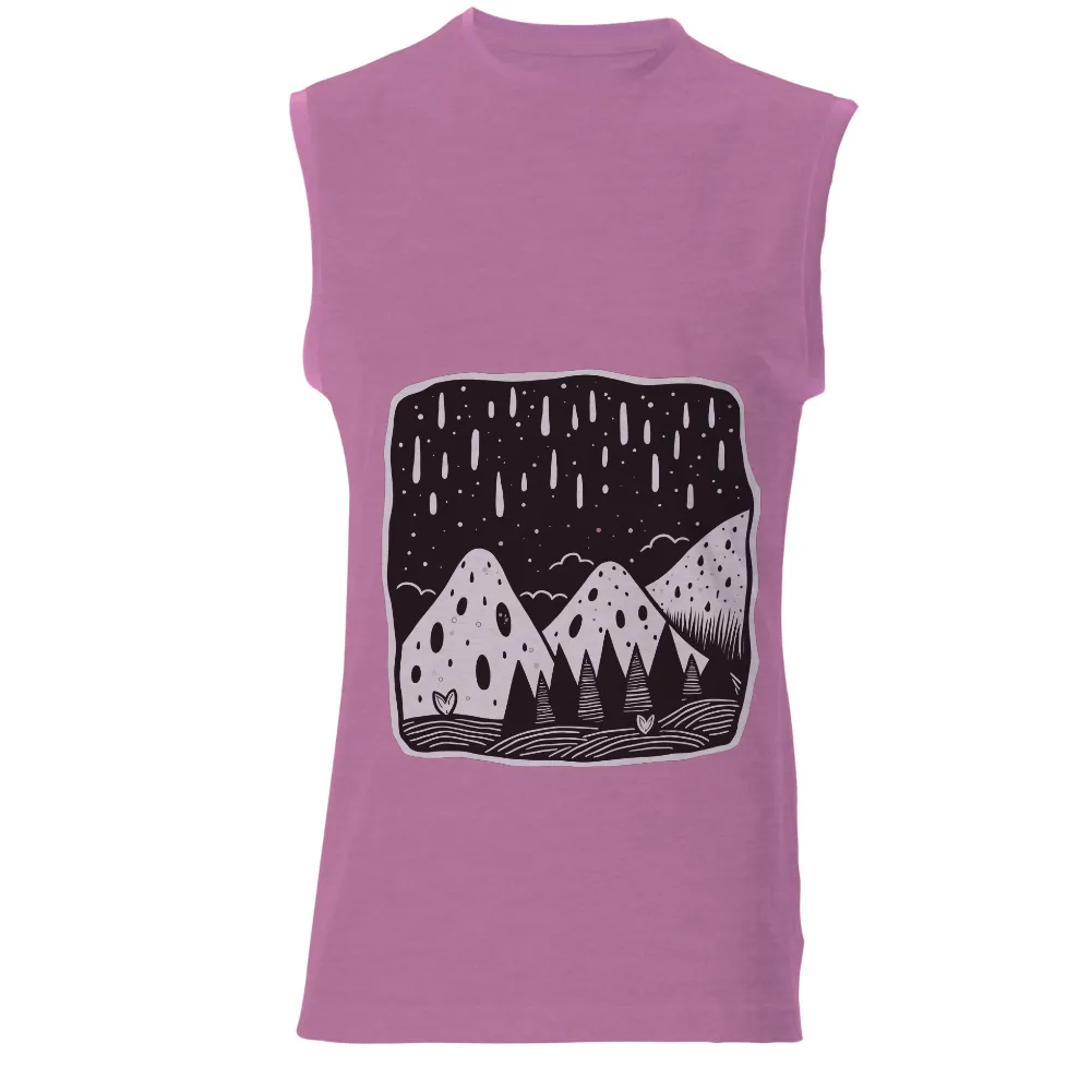 Mystical Mountains T-Shirt Printing: Nature's Whisper in the Rain|black and white captain america shirt