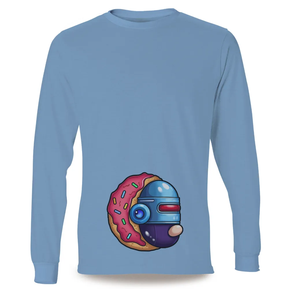 T-Shirts Design: Futuristic Donut Robot Pop Culture Tee|Pink frosted donut with colorful sprinkles