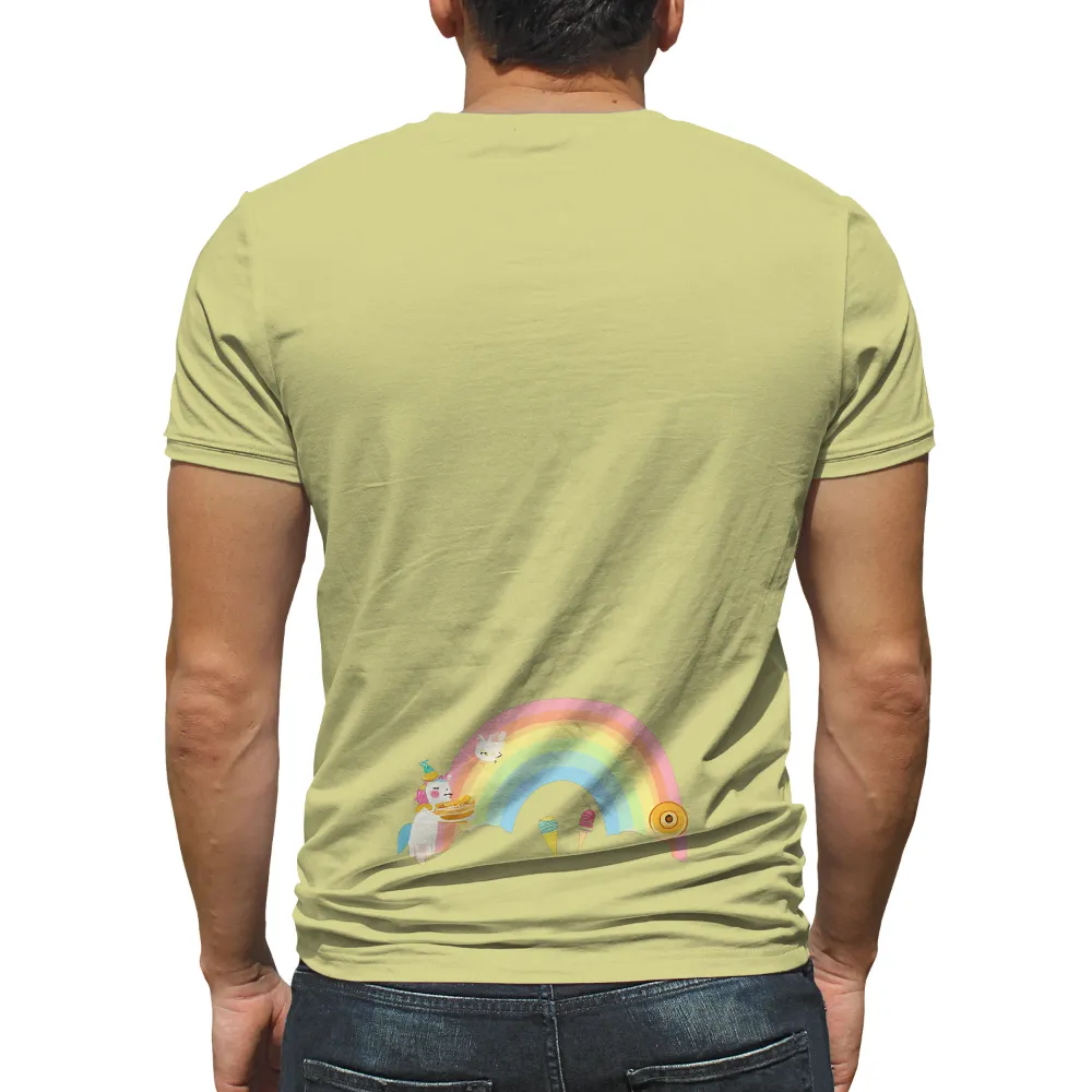 Graphic Tees: Whimsical Unicorn Under a Rainbow of Joy|rainbow brain merch