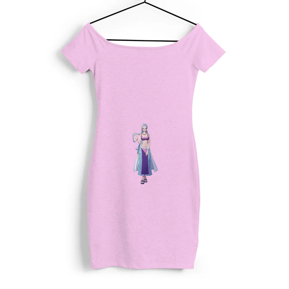 T-Shirts Pattern: Anime Character with Long Blue Hair, Pink Top, and Purple Skirt|black shirt cartoon character