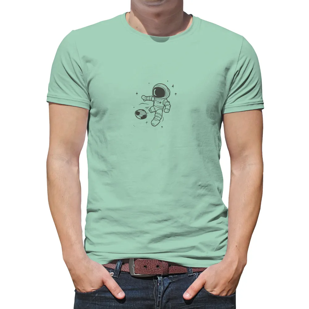 Shirts Graphic Tees: Astronaut Kicking Soccer Ball in Space|70s retro button up shirt