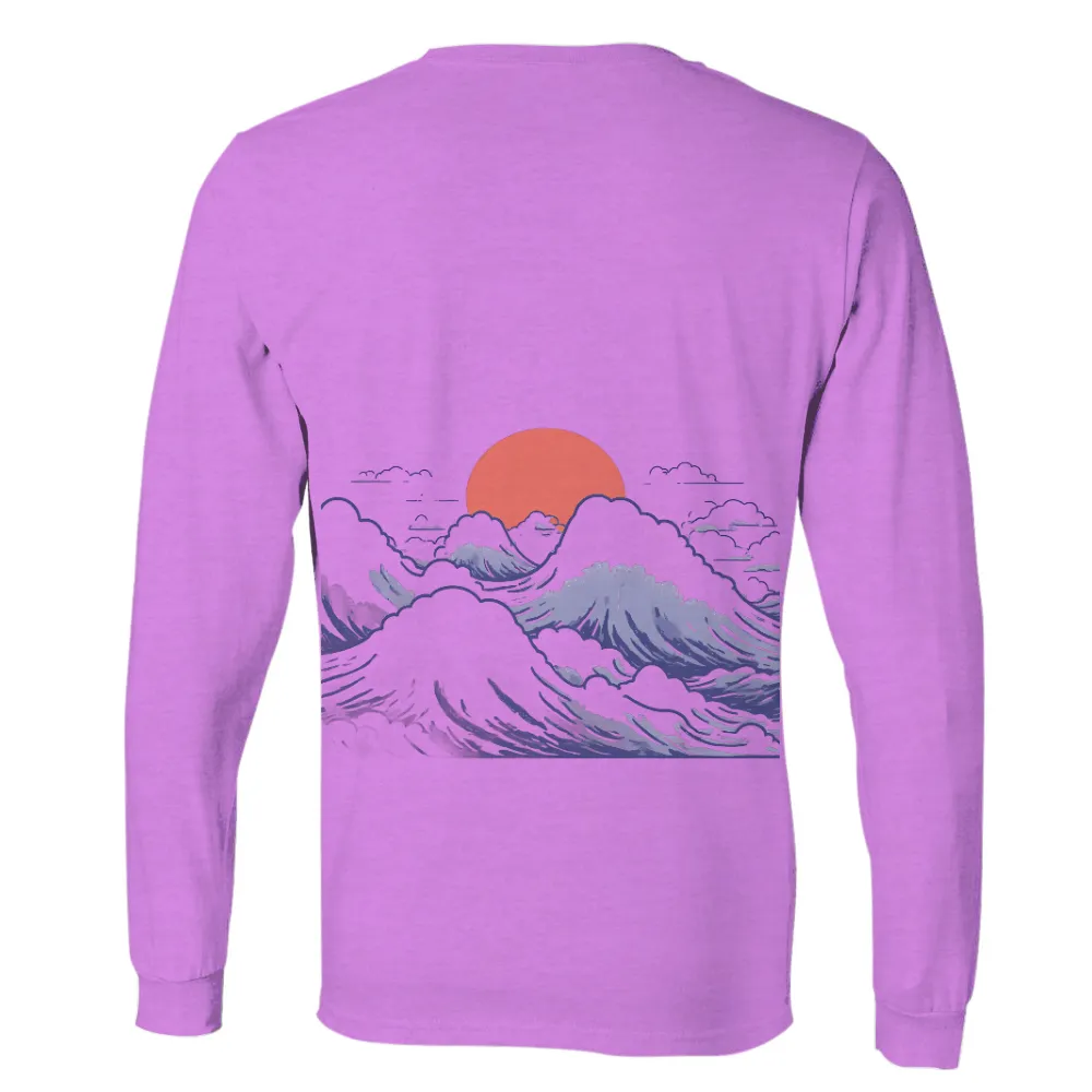 Tee Shirt Printing: The Great Wave Off Kanagawa - Ocean Waves & Sunset Design| dark sky