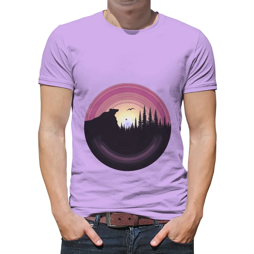 T-Shirts Design: Bear Silhouette in the Forest at Sunset|animal crossing bear shirt