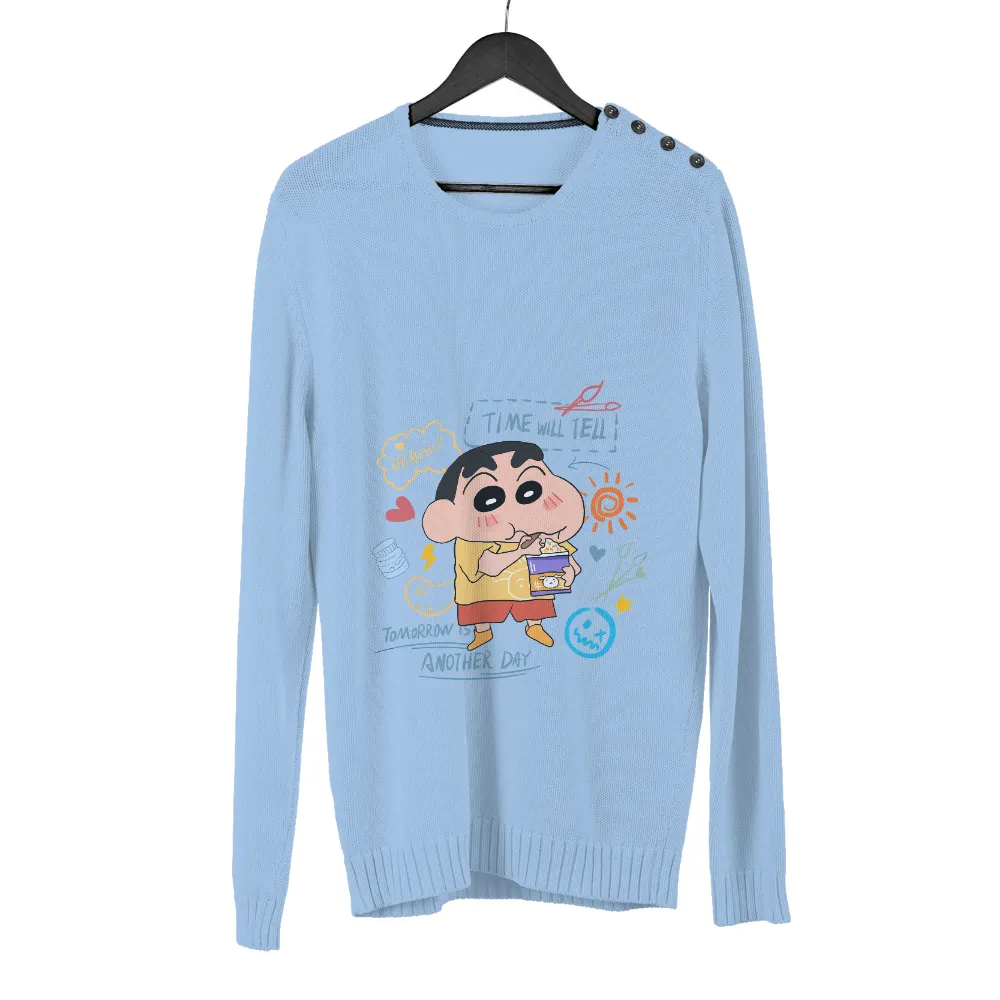 Custom T-Shirt Printing: Shin-chan's Optimistic Spirit with Snacks and Doodles|music art love happiness t shirt