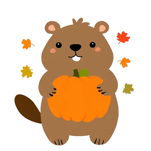 Tee Shirts Printed with Benny the Beaver Holding a Pumpkin