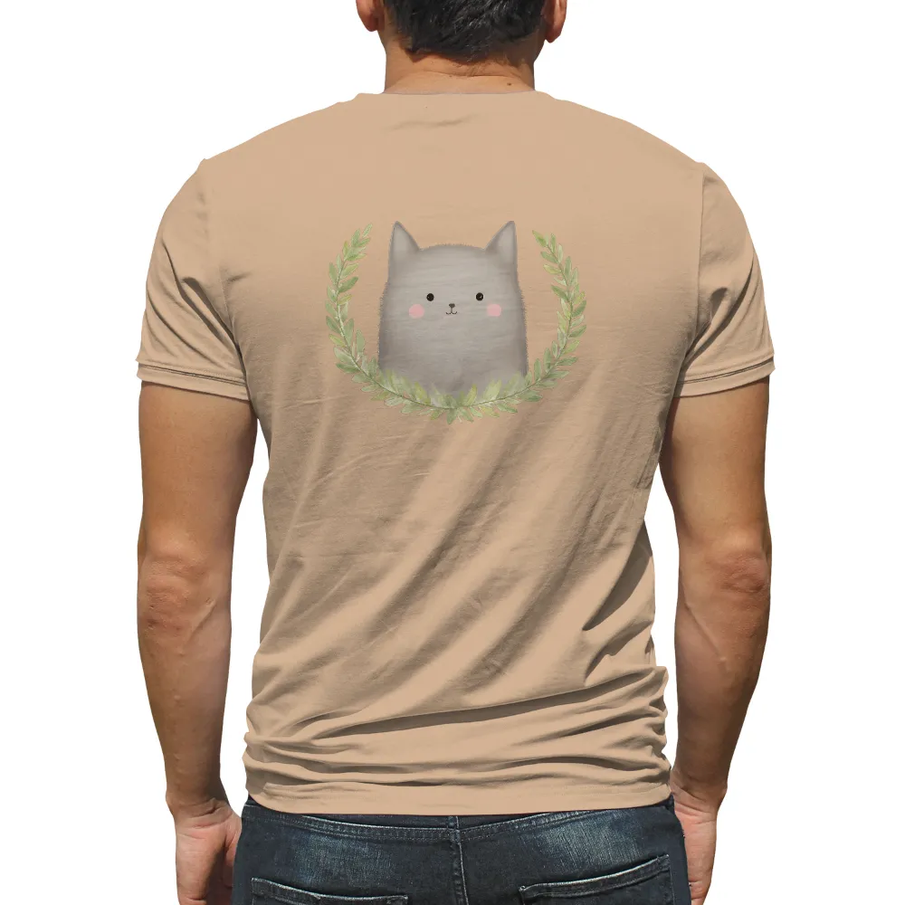 Custom T-Shirt Printing: Fluffy Cat in Nature Wreath | Inspirational Life Theme| sparkling eyes