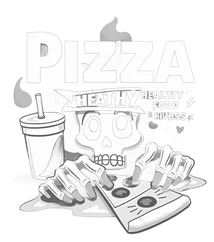 Tee Shirts Printed: Skeleton Pizza Love - Funny Food Tees