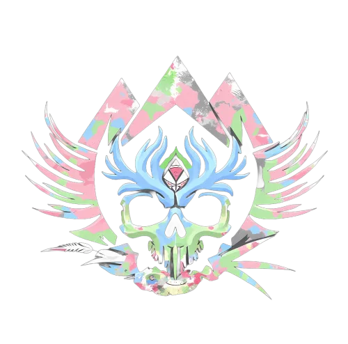 TShirt Design: Mystical Skull with Feathers and Gemstones