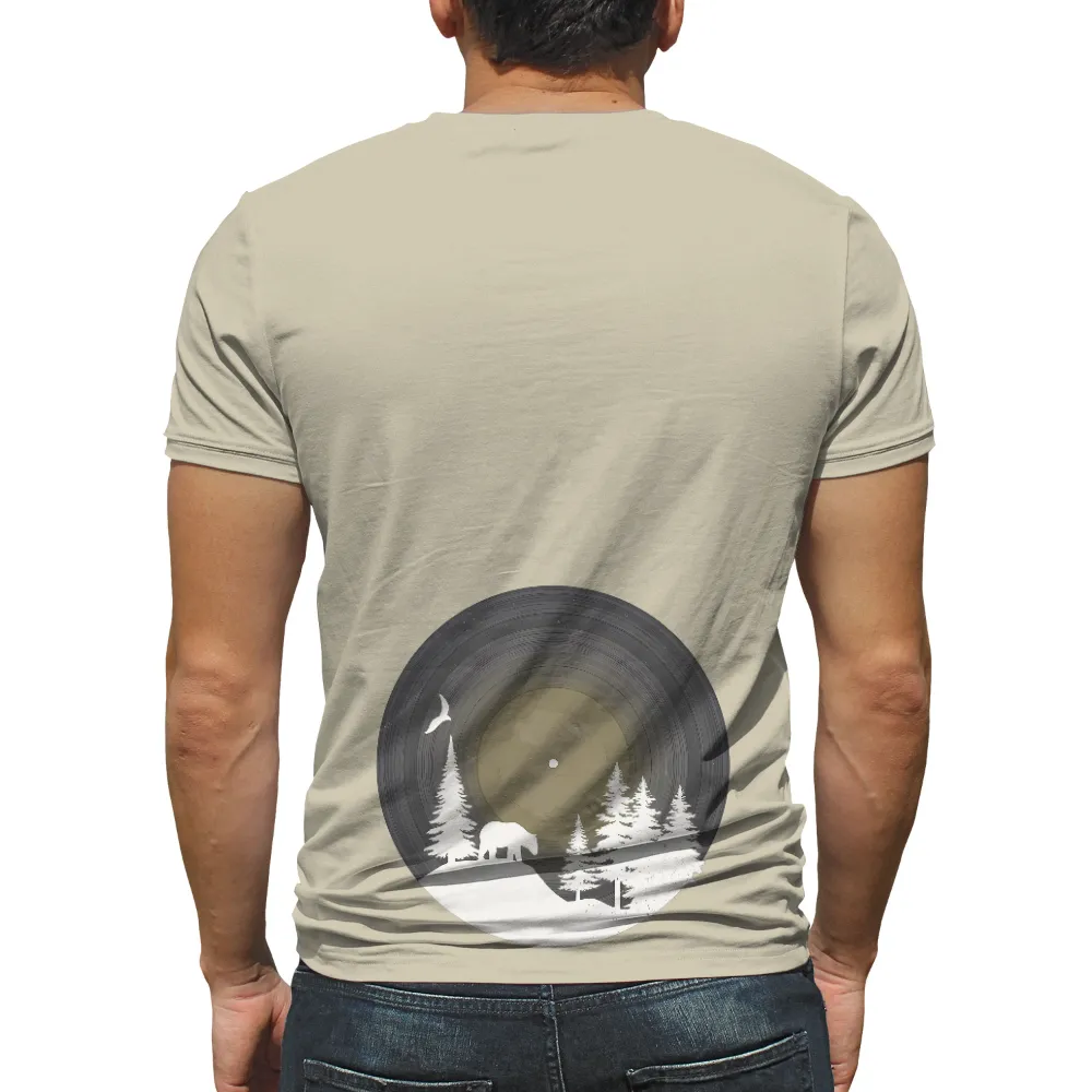 T-Shirts Design: Vintage Forest Night with Bear and Vinyl Grooves|trippy bear shirt