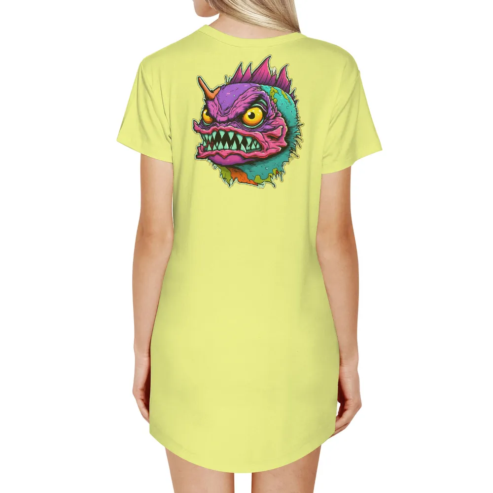 T-Shirts Custom: Monster Horror Fantasy Pop-Art Design|Monstrous creature with large yellow eyes