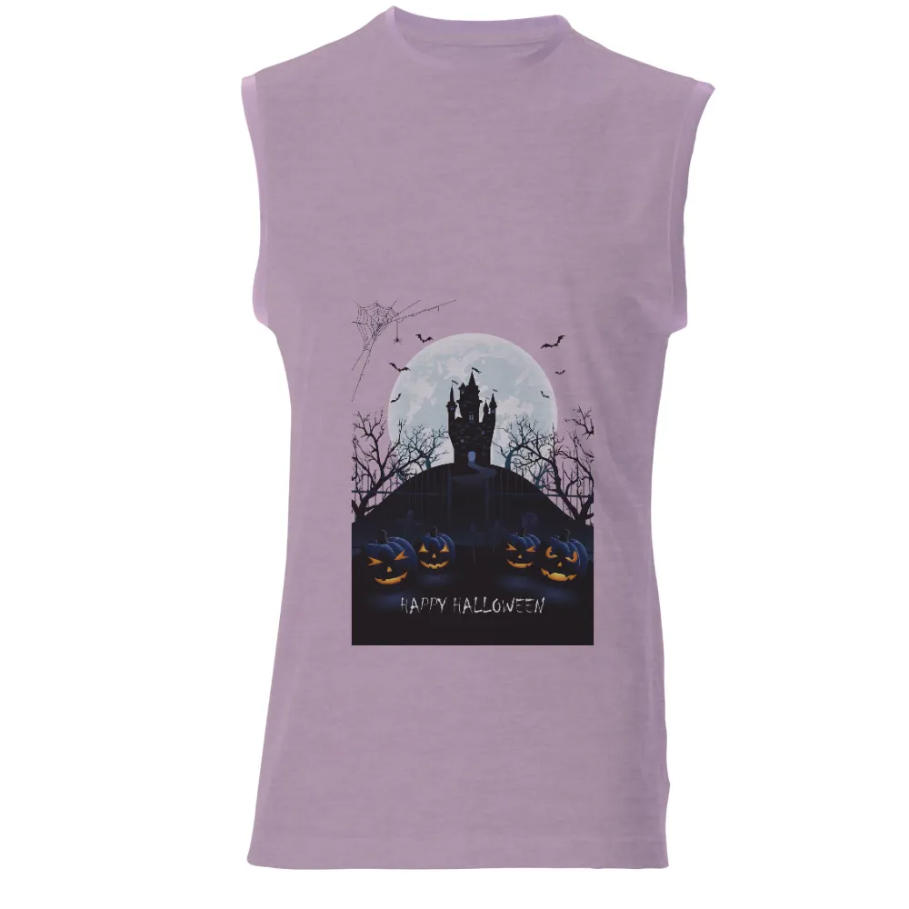 Customized Tee Shirts: Spooky Halloween Castle with Pumpkins|hot topic halloween horror nights shirt