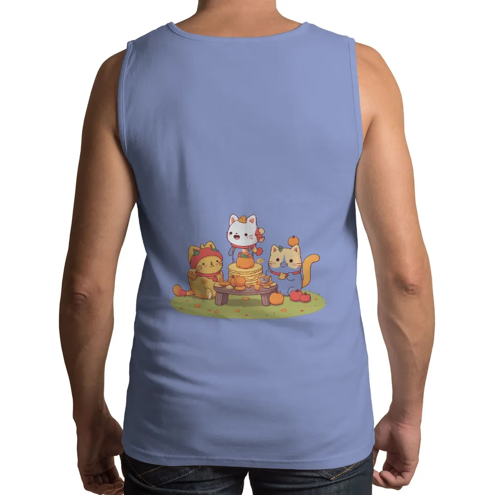 T-Shirt Printing: Autumn Cats Feast | Festive Celebration & Whimsical Design| Green grass background