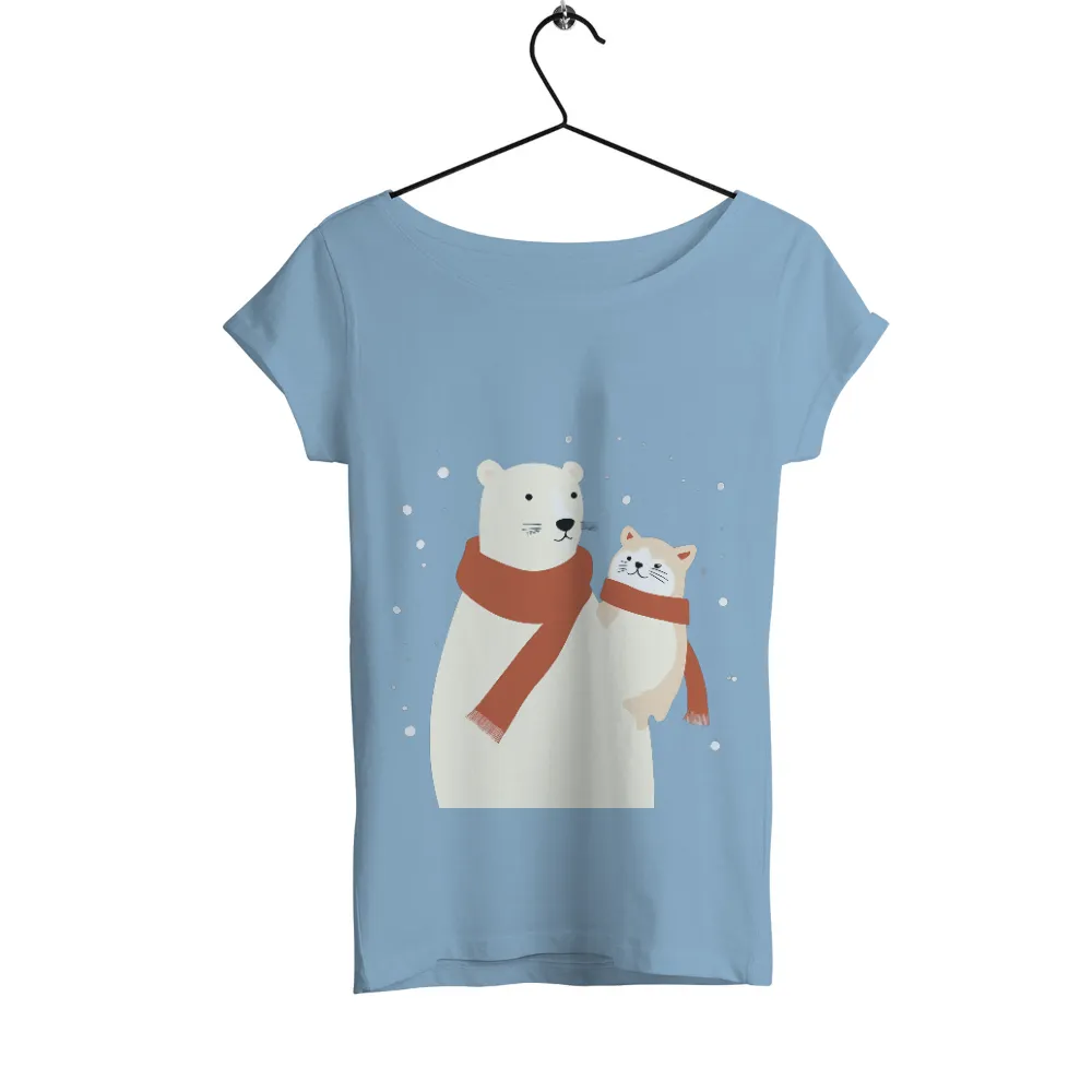 T-Shirts Custom: Polar Bear and Cat Friends in Winter Scarves|cat fathers day shirt