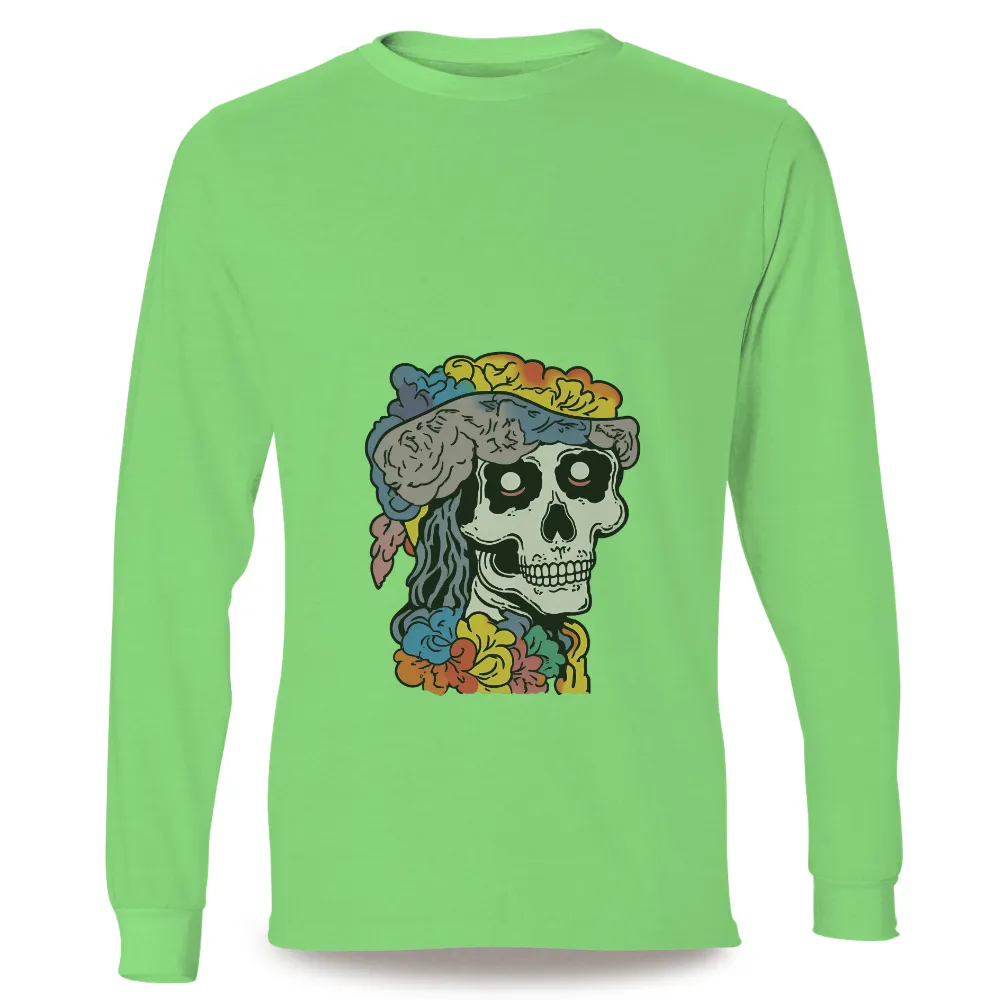 TShirt Printing: Vibrant Skull with Flowers - Dia de los Muertos Celebration|milano calou vibrant summer shirt