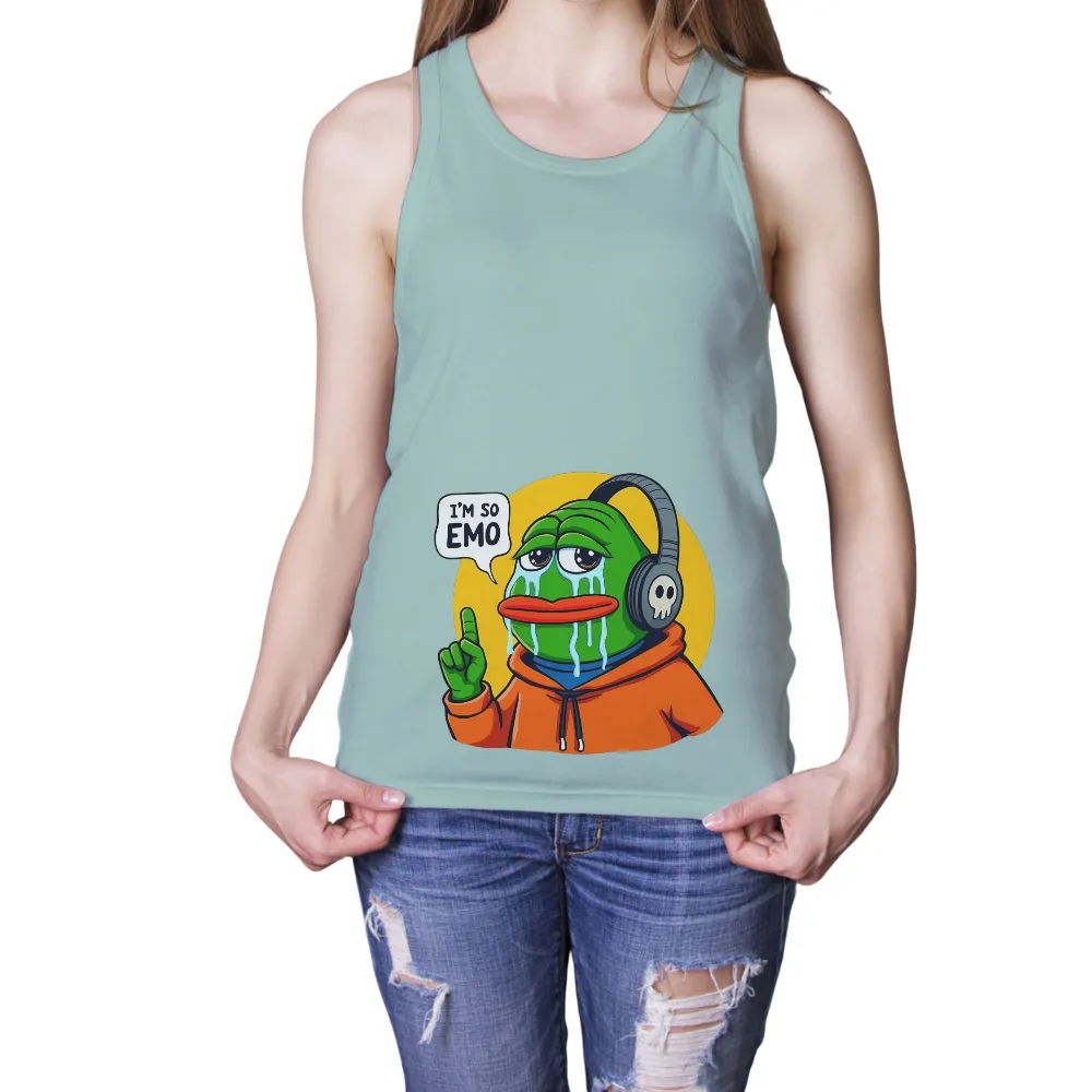 T-Shirts Custom: Emo Frog in Orange Hoodie | Funny & Quotes Tees| neon city street