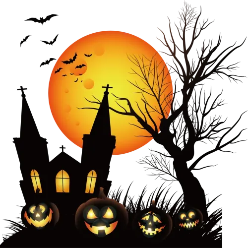 T-Shirts Pattern: Spooky Halloween Night with Pumpkins and Church