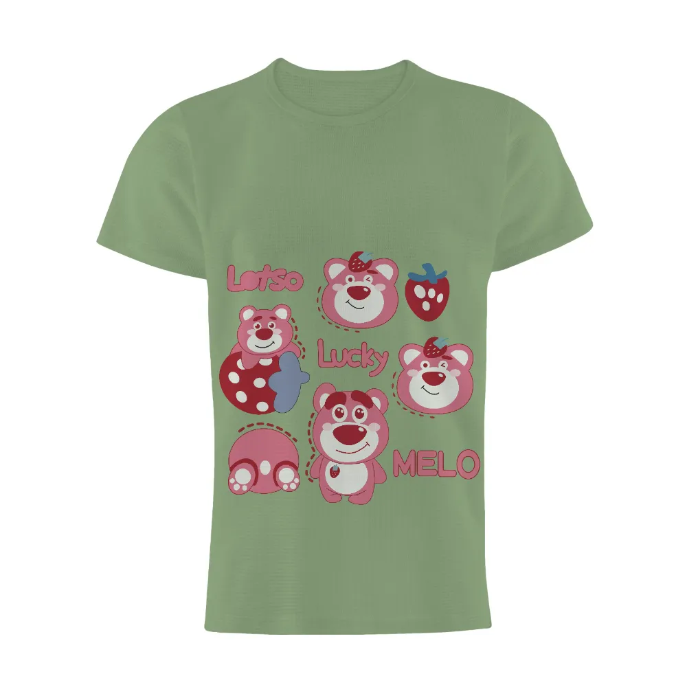 Shirts Graphic Tees: Pink Teddy Bears in the Strawberry Patch|costa sun protection shirts