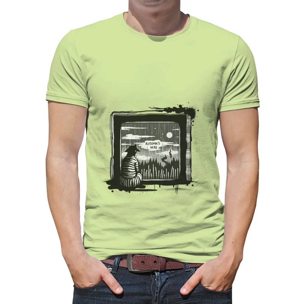 TShirt Design: Autumn's Here - Nature's Transformation|autumn falls white shirt