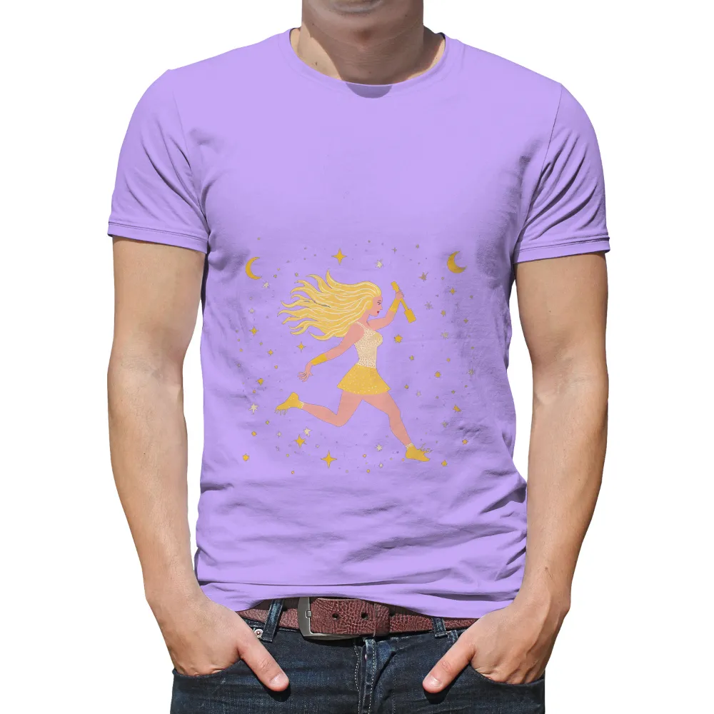 TShirt Printing: Celestial Dreams - Running Girl with Golden Batons|pirate hawaiian shirt night