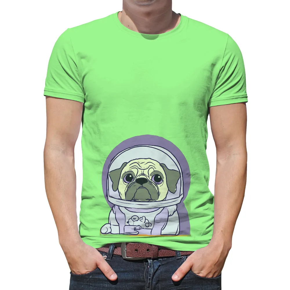 Tee Shirt Printing: Whimsical Pug Astronaut - Explore Space with Wonder|world series space city jersey