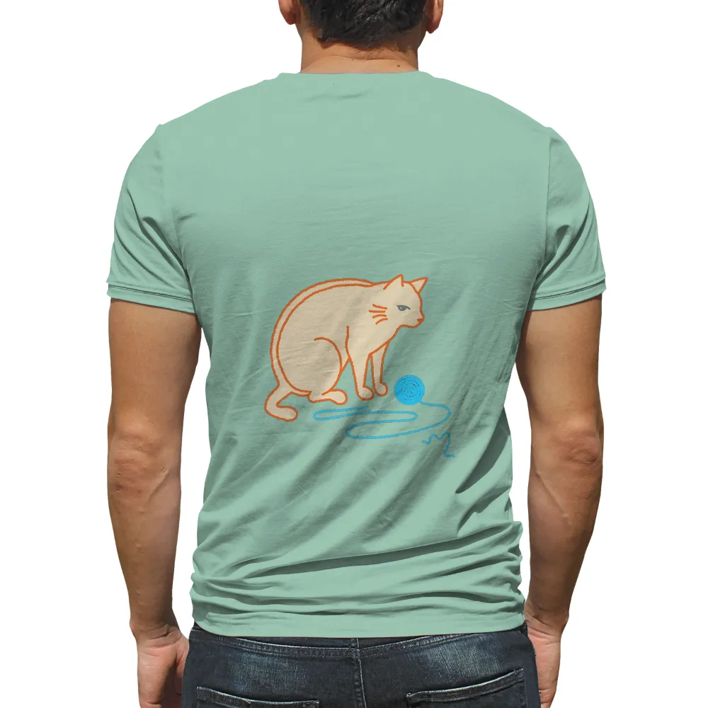 TShirt Printing: Playful Cat with Yarn - Minimalist Design|blue jays friends tshirt