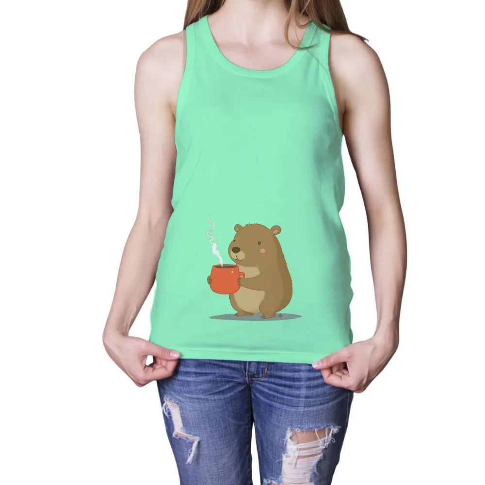 Customized Tee Shirts: Benny's Morning Comfort - Bear, Coffee, Nostalgia|bleach dye comfort colors