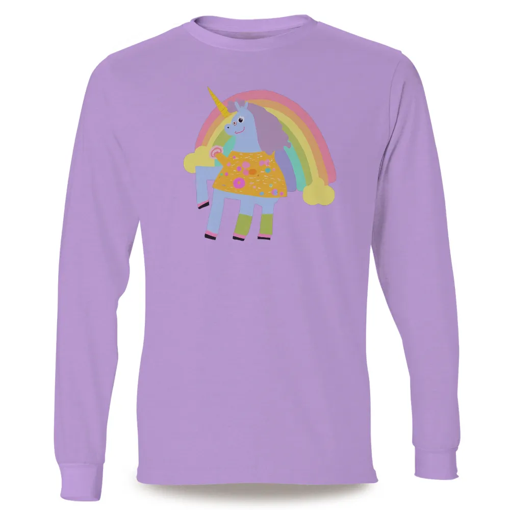 Graphic Tees: Luna the Unicorn in a Rainbow Dress|rainbow motif t shirt