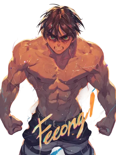 Eren Yeager with intense expression - eren yeager no shirt