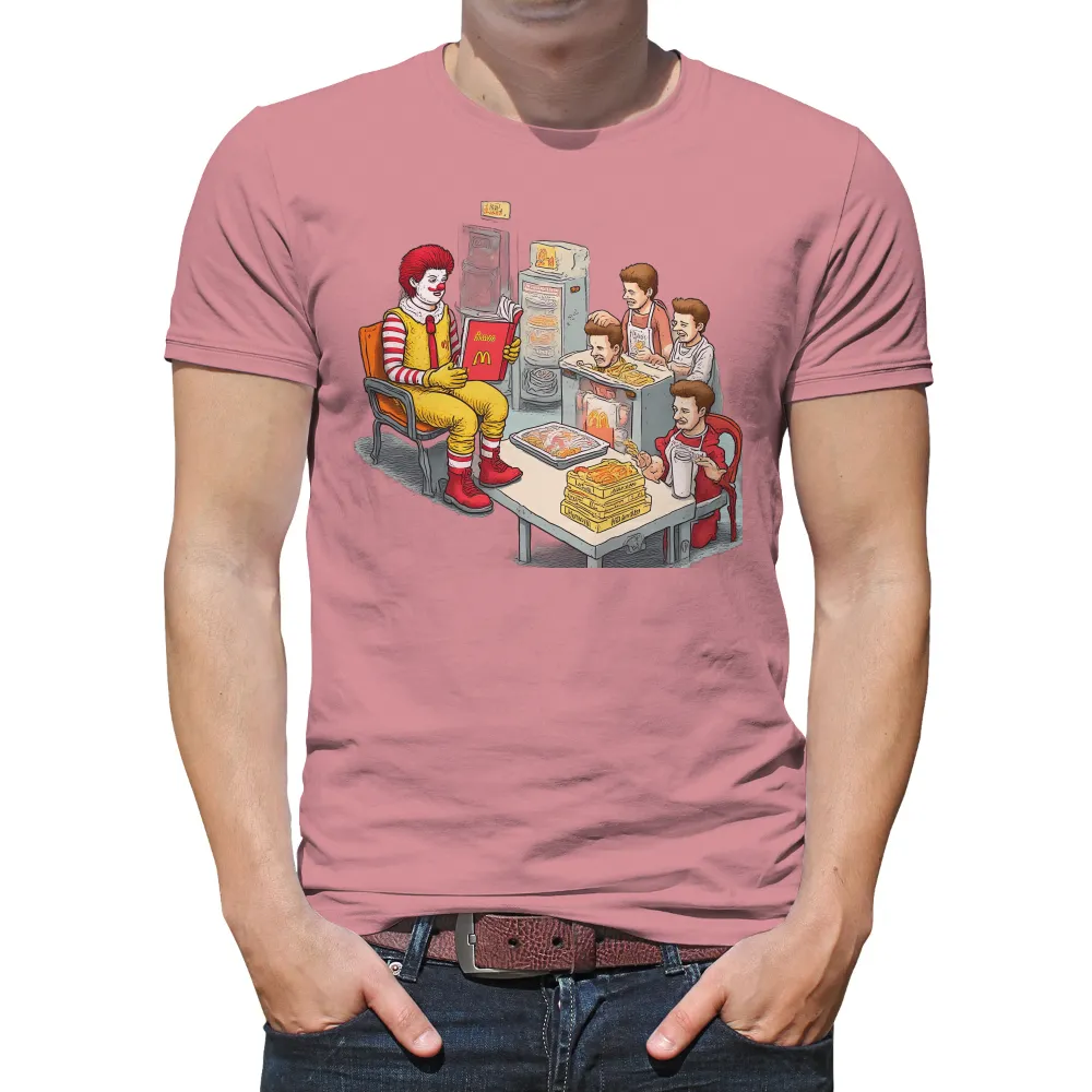 T-Shirts Design: Nostalgic Fast Food Diner with Clown Reading| vending machines