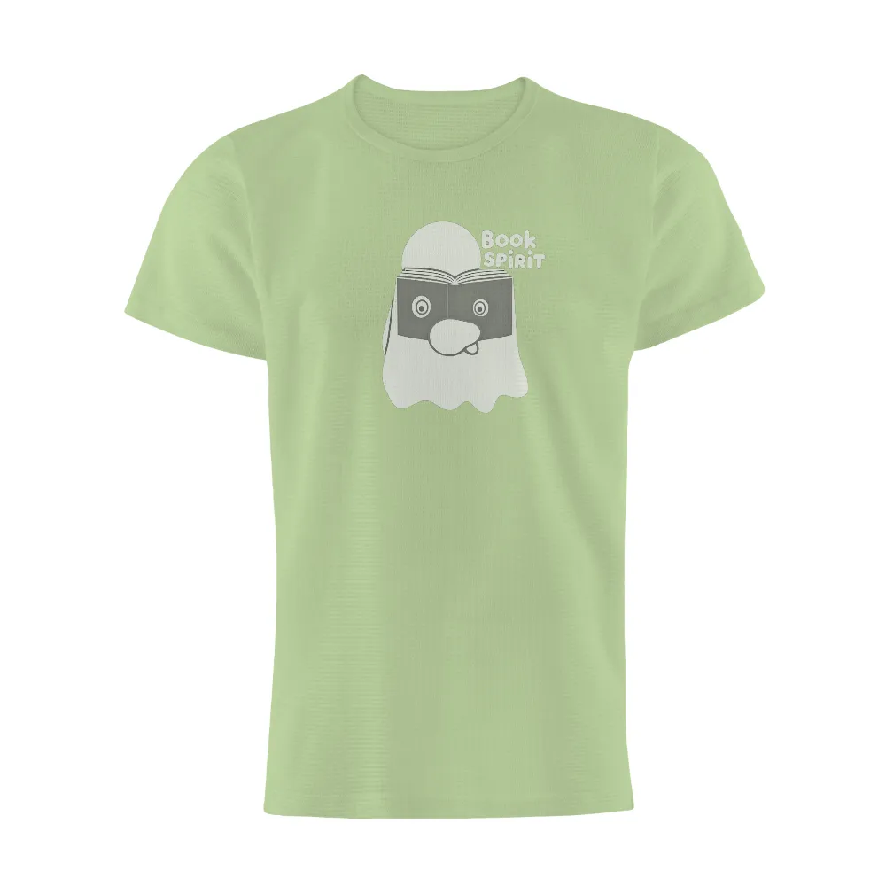 T-Shirts Design: Book Spirit - Whimsical Ghost Reading| Ghost engrossed in a story