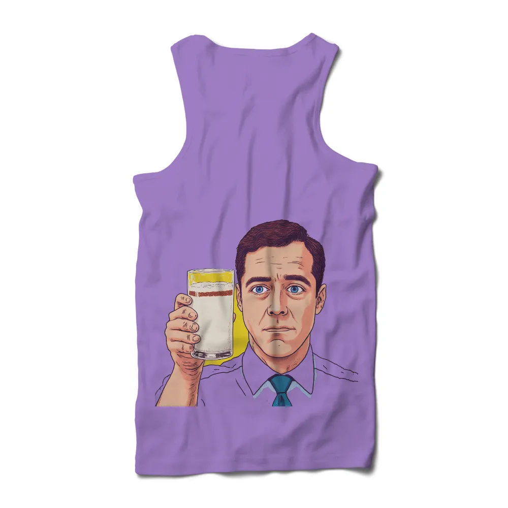 Customized Tee Shirts: Serious Man Drinking Milk - Daily Routines and Hidden Stories|man in formal attire