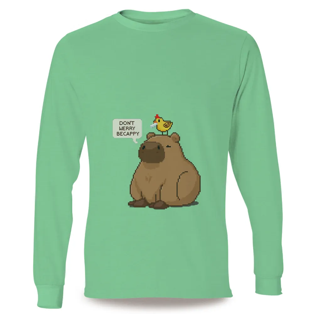 Tee Shirts Printed: Capybara and Bird - DON'T WERRY BECAPPY|Calm capybara with a cheerful bird